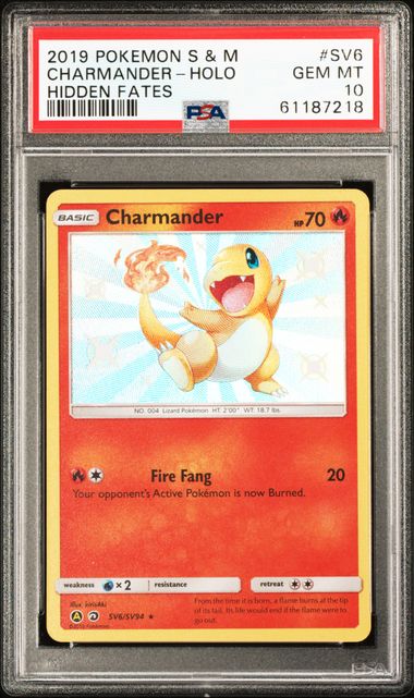 CHARMANDER-HOLO HIDDEN FATES 2019 POKEMON SUN & MOON HIDDEN FATES PSA GEM MT 10
