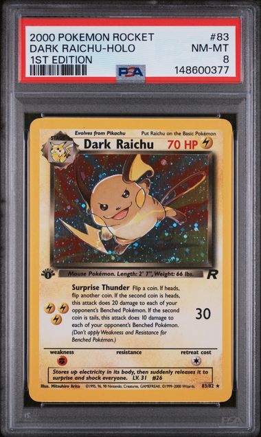 2000 POKEMON ROCKET #83 DARK RAICHU-HOLO 1ST EDITION PSA 8