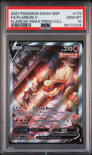 2021 POKEMON SWSH BLACK STAR PROMO #179 FA/FLAREON V FLAREON VMAX PREM.COLL. PSA 10