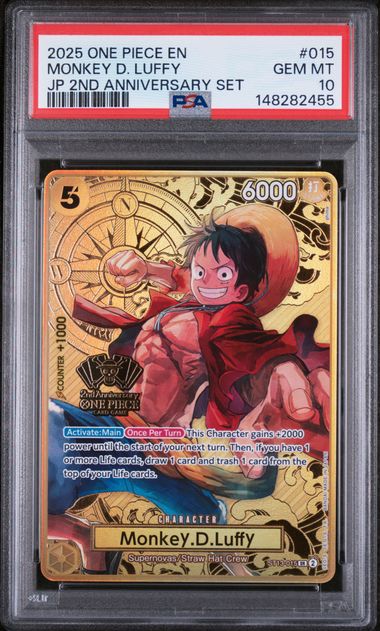 2025 ONE PIECE JAPANESE 2ND ANNIVERSARY SET #015 MONKEY D. LUFFY PSA 10 PSA 10