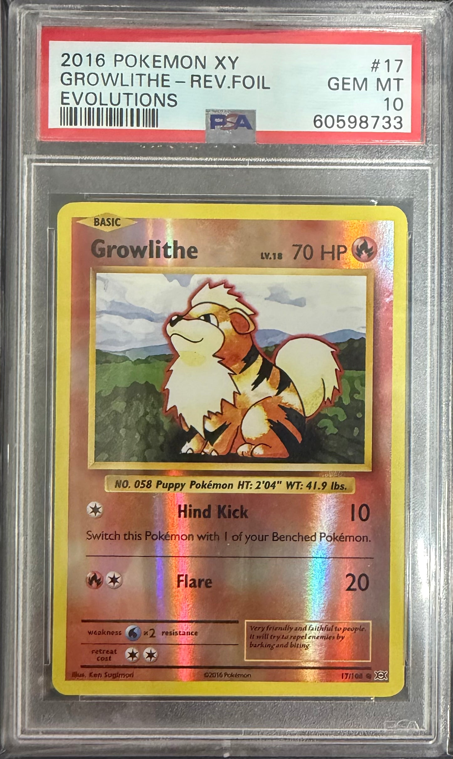 2016 POKEMON XY EVOLUTIONS #17 GROWLITHE-REV.FOIL EVOLUTIONS PSA 10