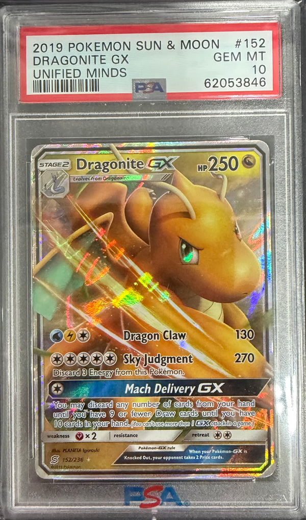 2019 POKEMON SUN & MOON UNIFIED MINDS #152 DRAGONITE GX UNIFIED MINDS PSA 10