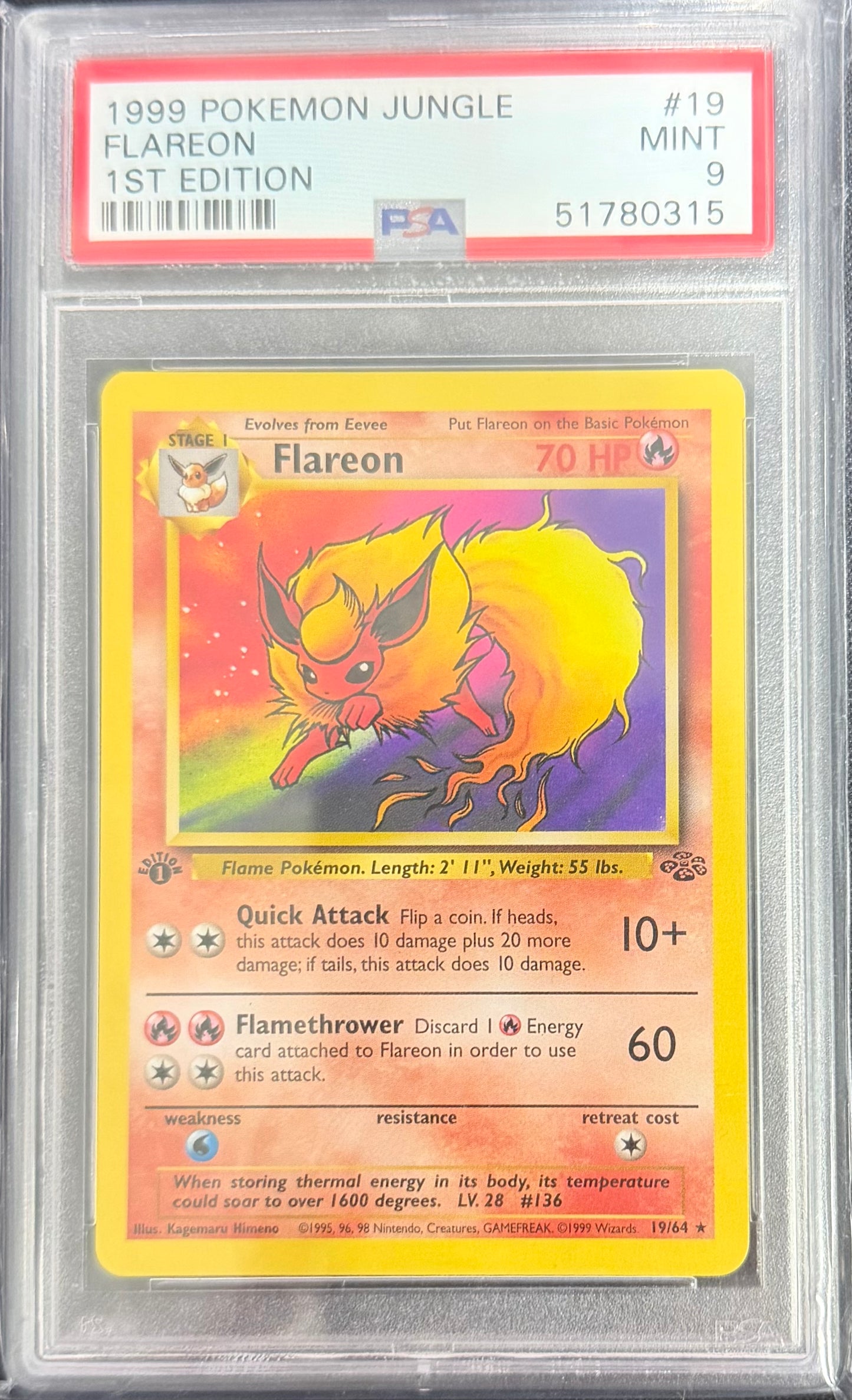 1999 POKEMON JUNGLE #19 FLAREON 1ST EDITION PSA 9