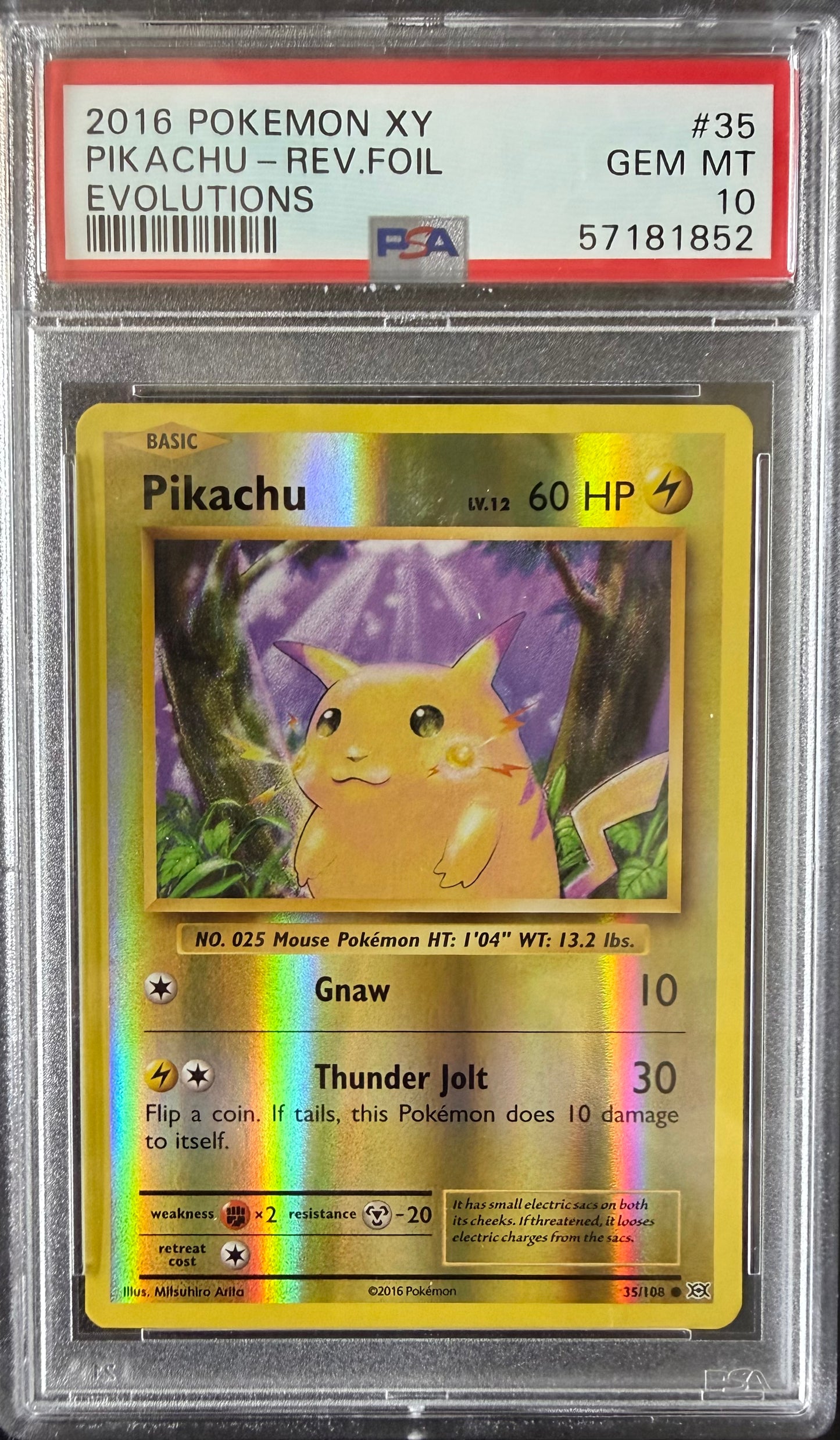 PIKACHU-REV.FOIL EVOLUTIONS 2016 POKEMON XY EVOLUTIONS PSA GEM MT 10