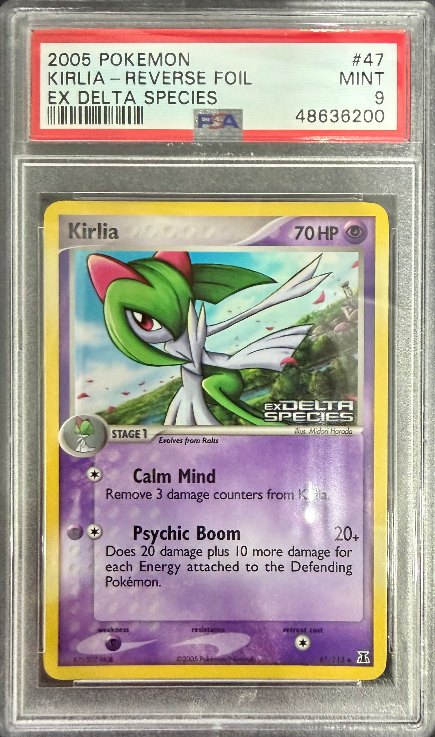 KIRLIA-REV.FOIL DELTA SPECIES 2005 POKEMON EX DELTA SPECIES PSA MINT 9