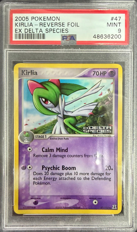 KIRLIA-REV.FOIL DELTA SPECIES 2005 POKEMON EX DELTA SPECIES PSA MINT 9