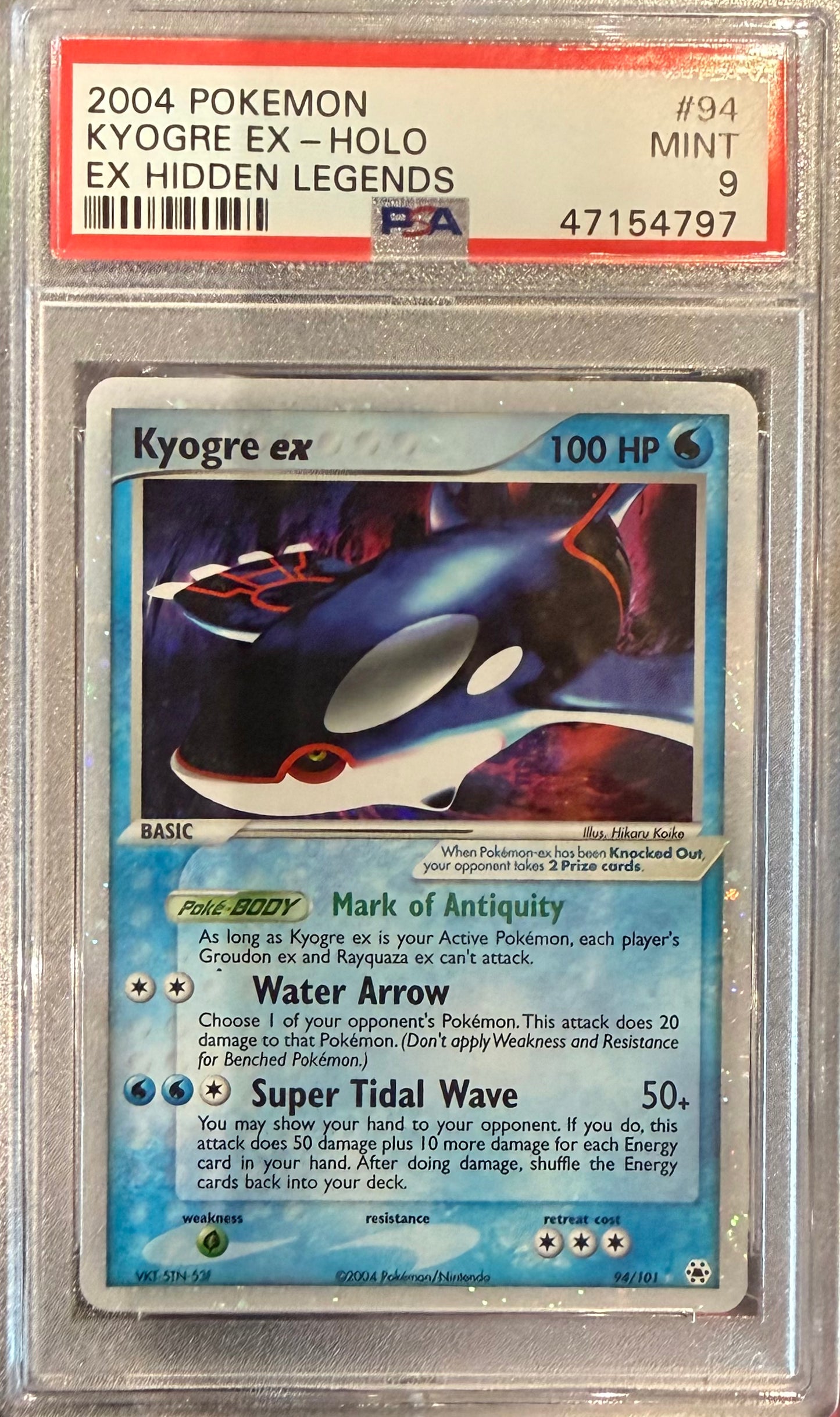 2004 POKEMON EX HIDDEN LEGENDS #94 KYOGRE EX-HOLO HIDDEN LEGENDS PSA 9