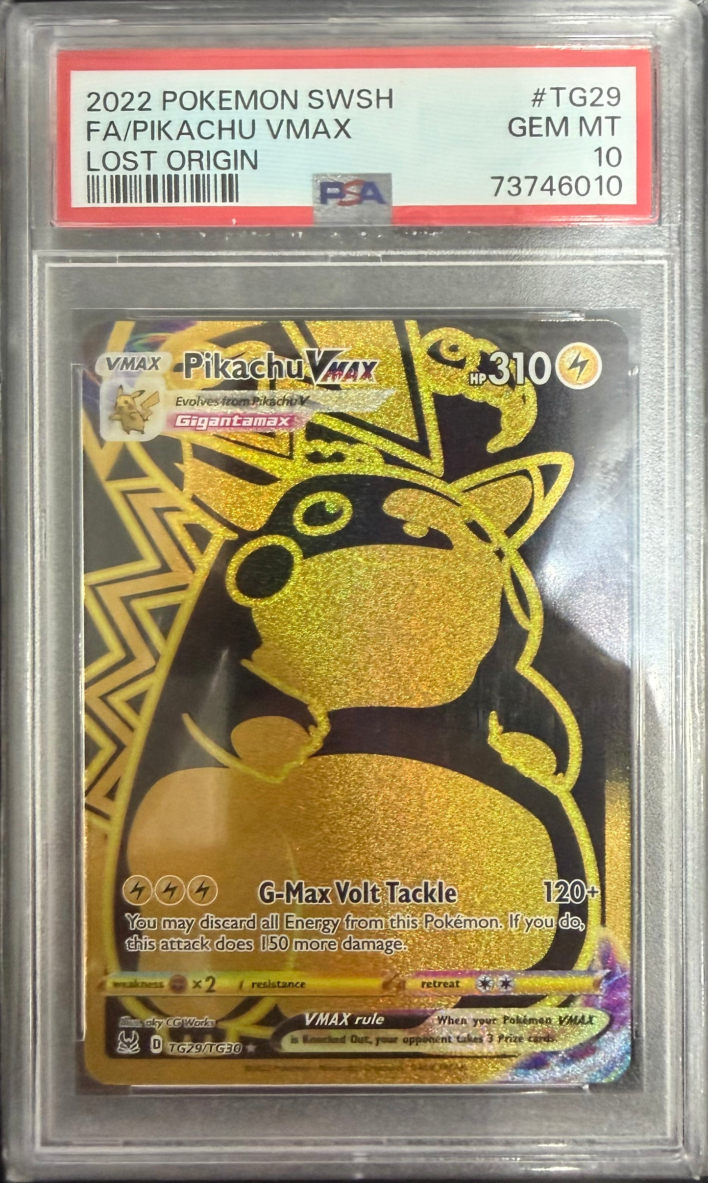 FA/PIKACHU VMAX LOST ORIGIN 2022 POKEMON SWORD & SHIELD LOST ORIGIN PSA GEM MT 10