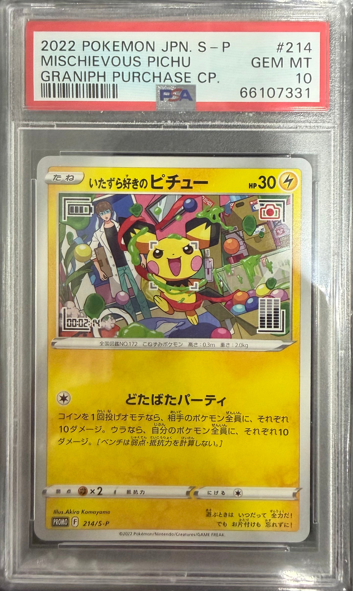 MISCHIEVOUS PICHU GRANIPH PURCHASE CP. 2022 POKEMON JAPANESE S PROMO PSA GEM MT 10