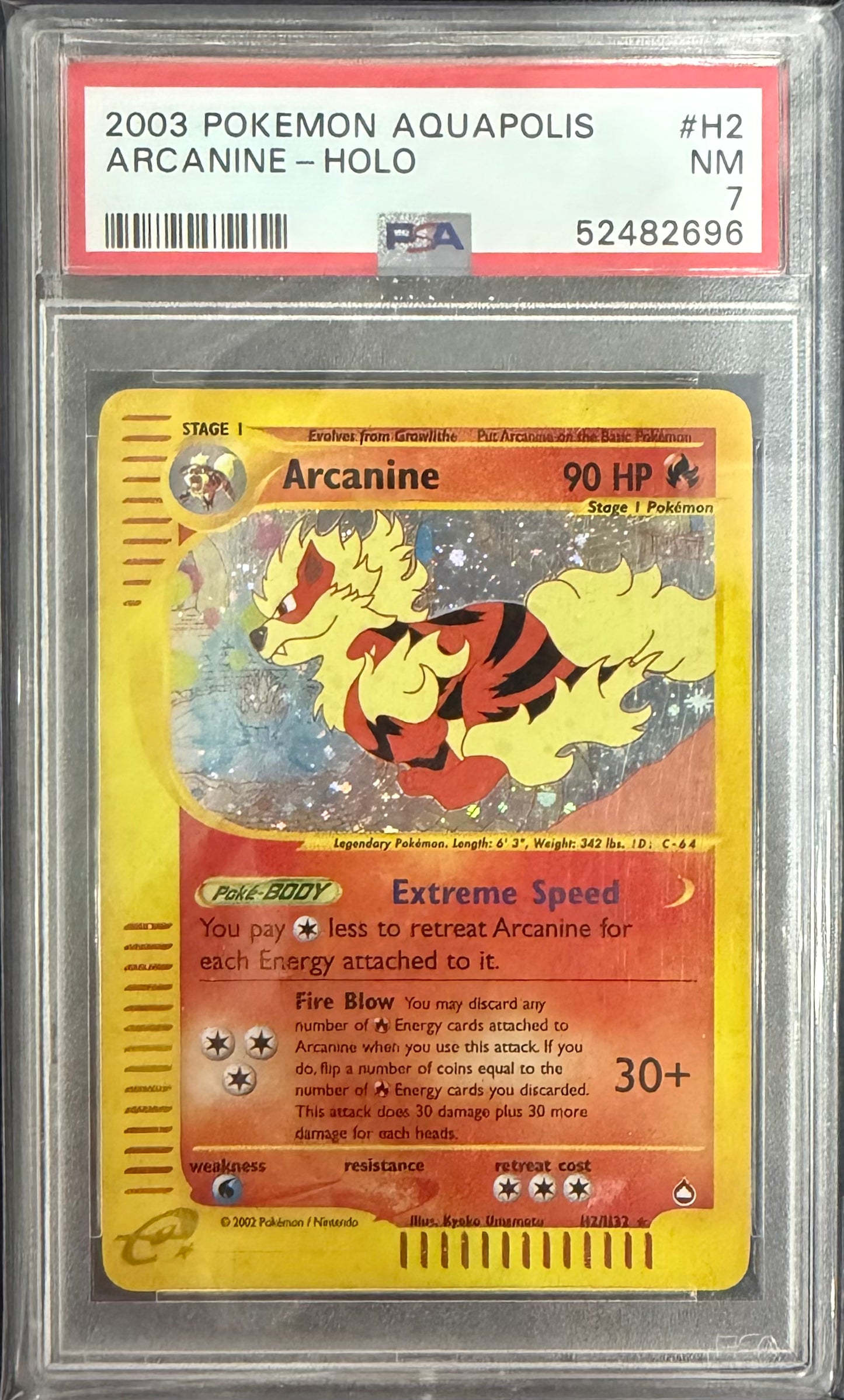 2003 POKEMON AQUAPOLIS #H2 ARCANINE-HOLO PSA 7