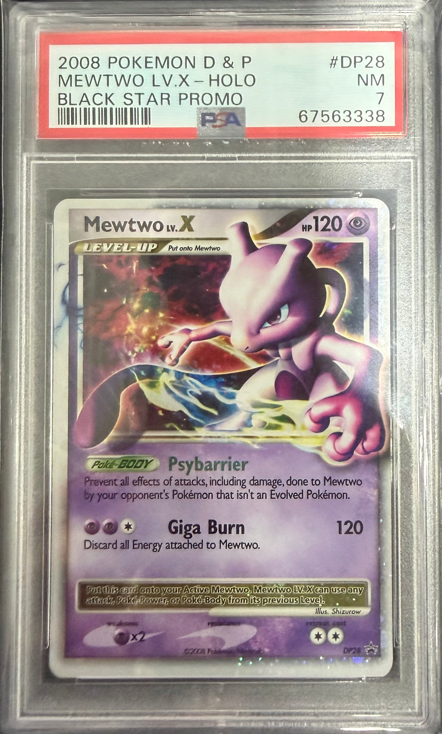 MEWTWO LV.X-HOLO BLACK STAR PROMO 2008 POKEMON DIAMOND & PEARL BLACK STAR PROMO PSA NM 7