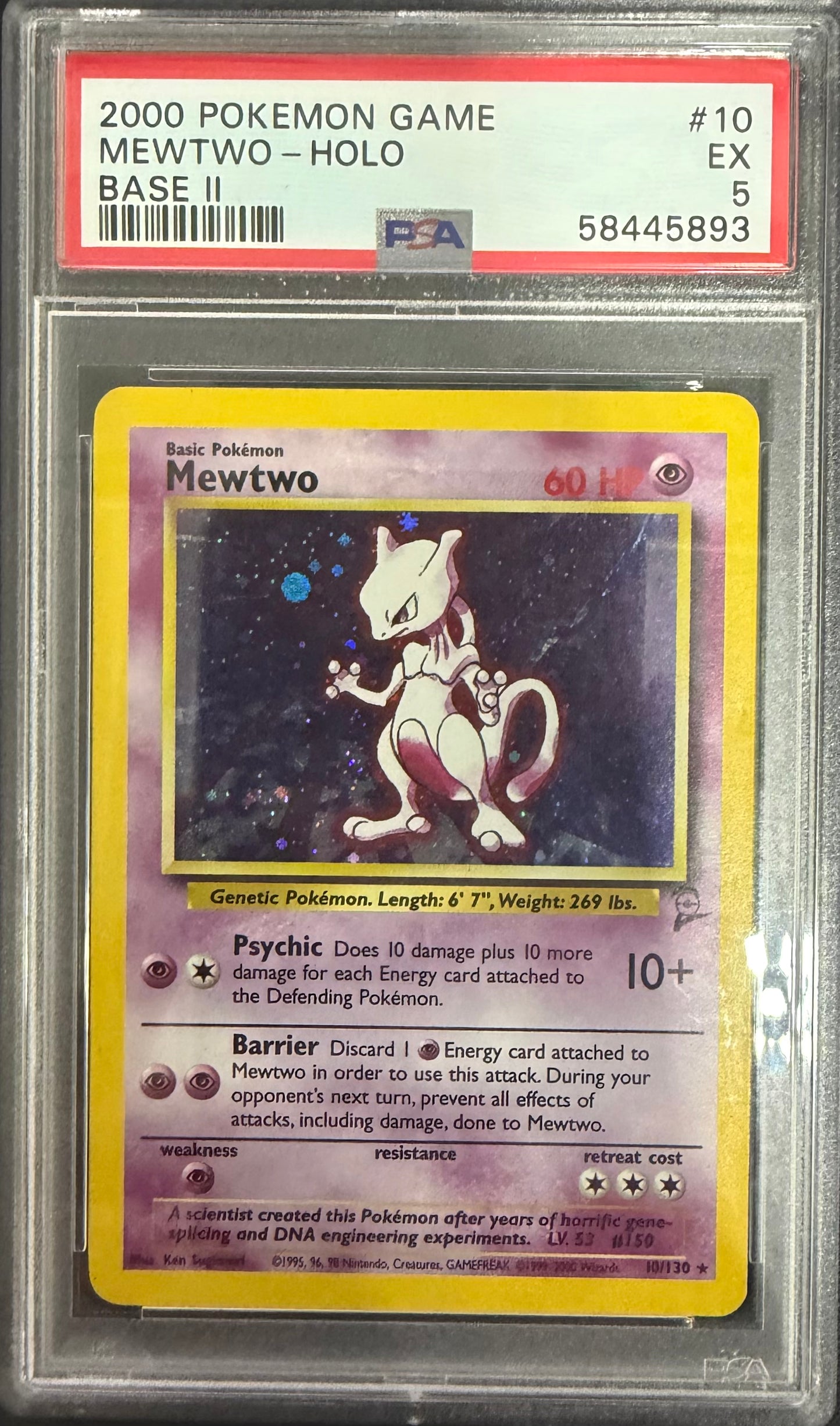 MEWTWO-HOLO BASE II 2000 POKEMON GAME BASE II PSA EX 5