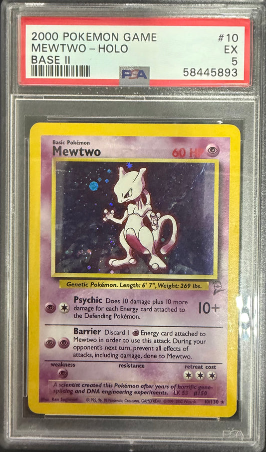 MEWTWO-HOLO BASE II 2000 POKEMON GAME BASE II PSA EX 5