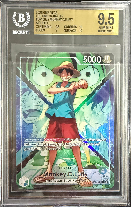 Monkey.D.Luffy ALT ART L 2026 2026 One Piece Card Game The Time of Battle BGS 9.5