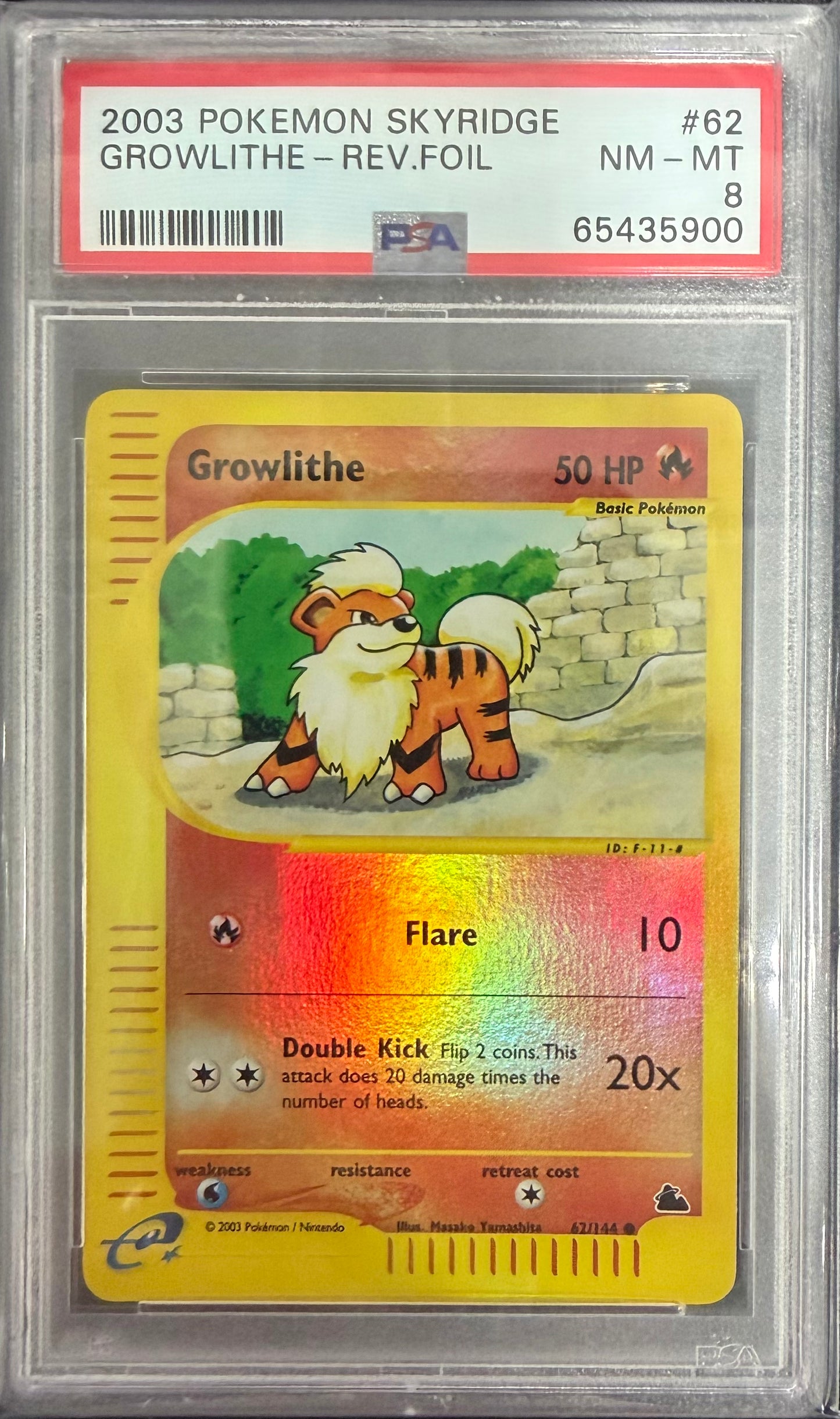 2003 POKEMON SKYRIDGE #62 GROWLITHE-REV.FOIL PSA 8