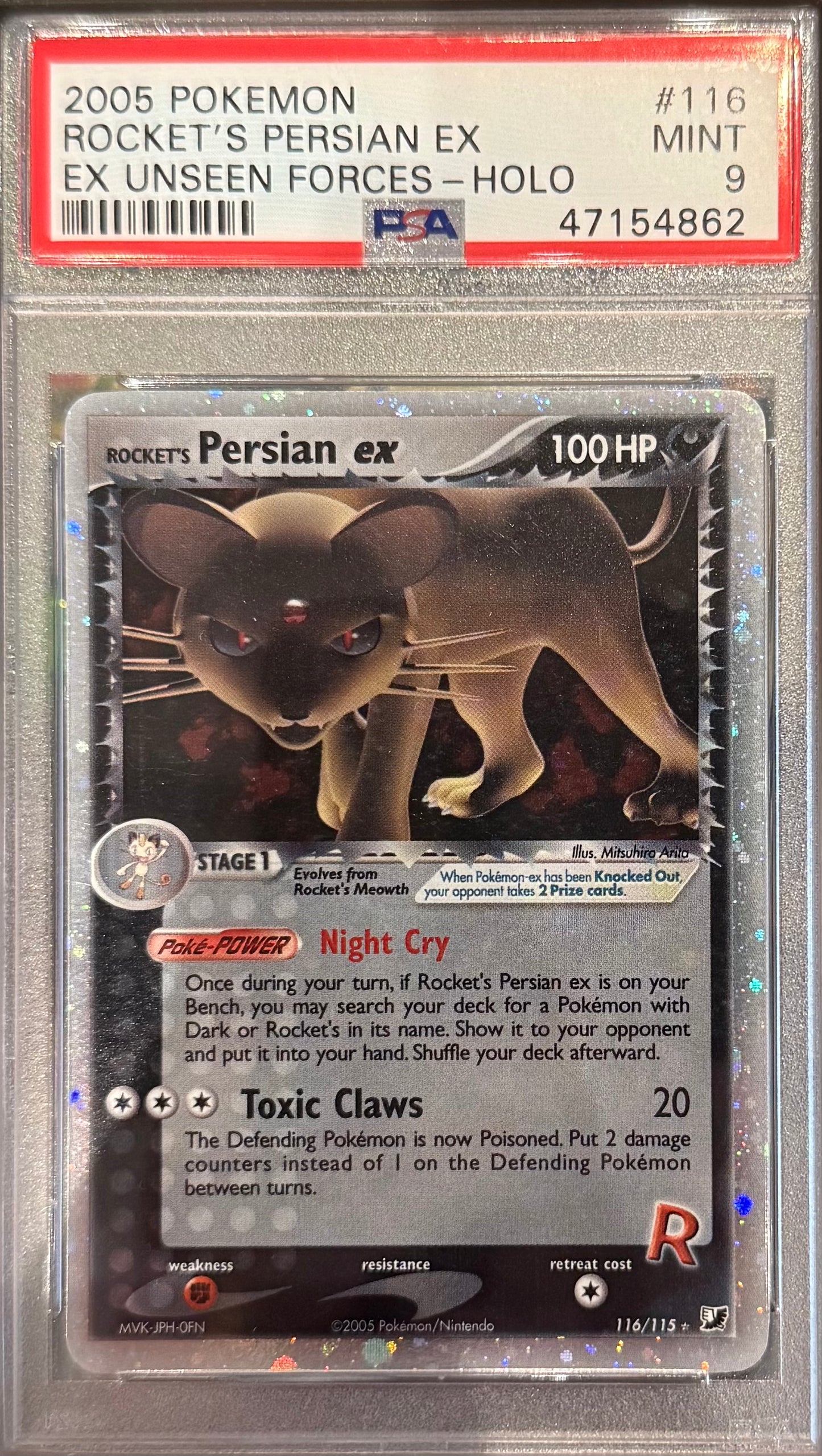 2005 POKEMON EX UNSEEN FORCES #116 ROCKET'S PERSIAN EX UNSEEN FORCES-HOLO PSA 9