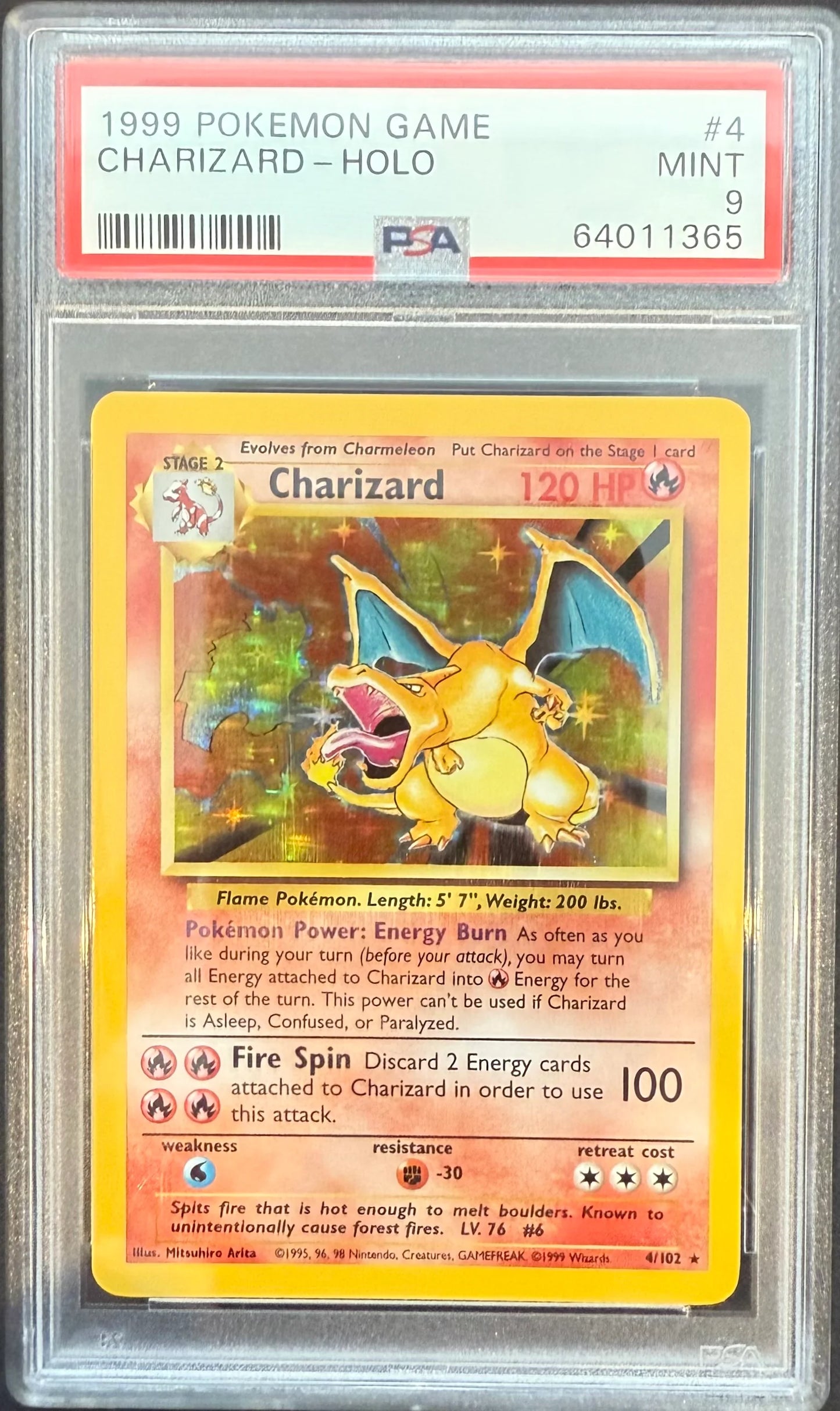 CHARIZARD-HOLO 1999 POKEMON GAME PSA MINT 9