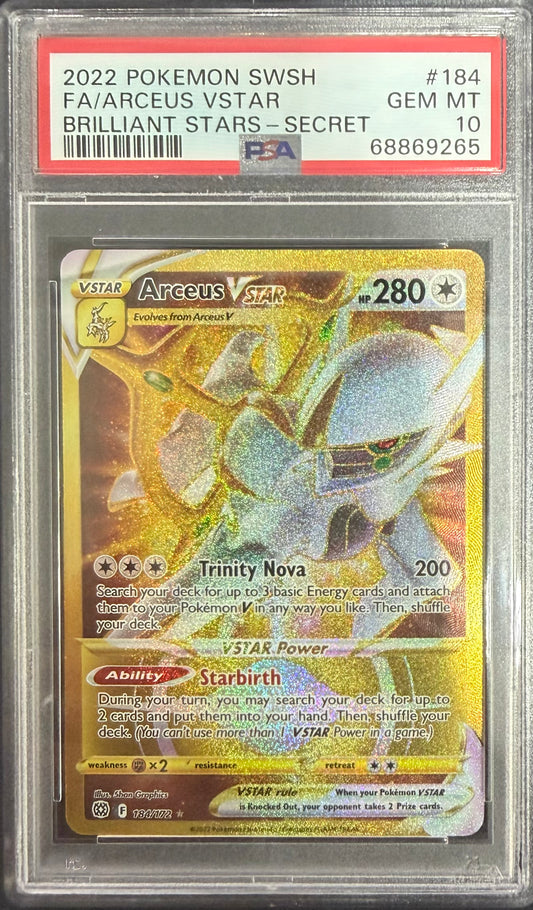 FA/ARCEUS VSTAR BRILLIANT STARS-SECRET 2022 POKEMON SWORD & SHIELD BRILLIANT STARS PSA GEM MT 10