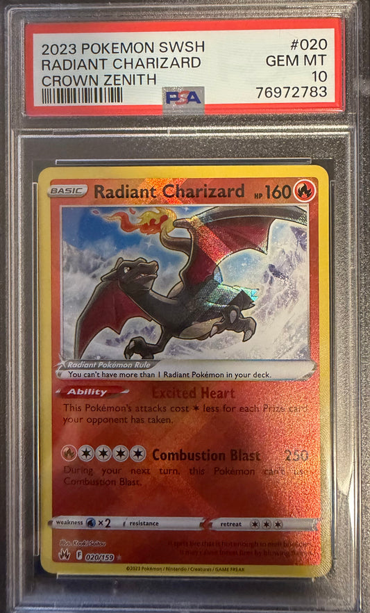 RADIANT CHARIZARD CROWN ZENITH 2023 POKEMON SWORD AND SHIELD CROWN ZENITH PSA GEM MT 10