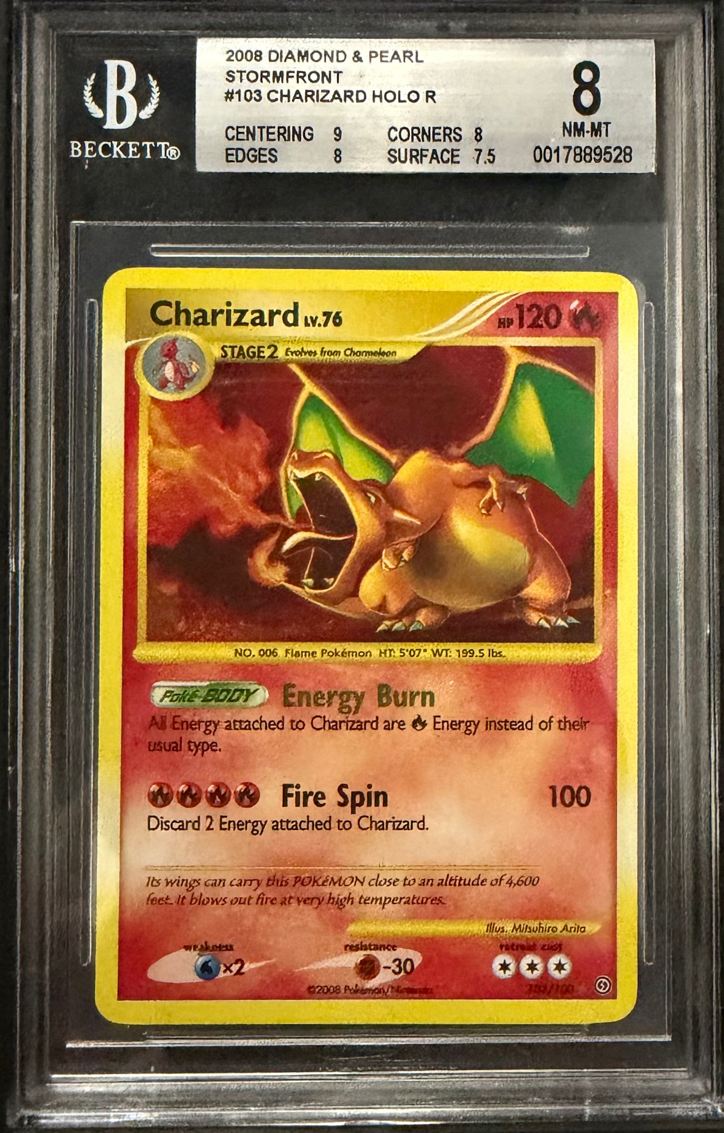 2008 Pokemon Diamond and Pearl Stormfront Charizard HOLO R BGS 8