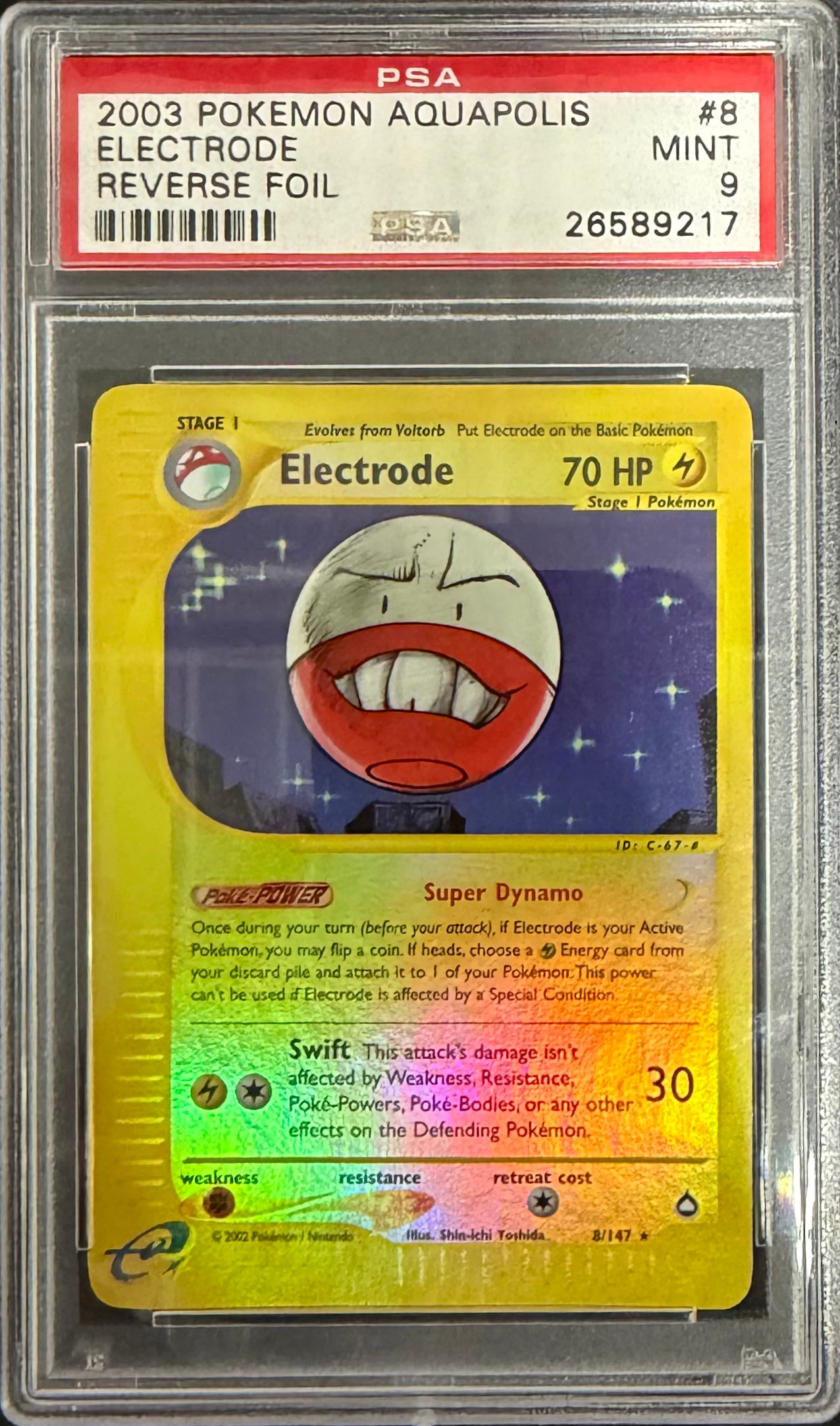 2003 POKEMON AQUAPOLIS #8 ELECTRODE REVERSE FOIL PSA 9
