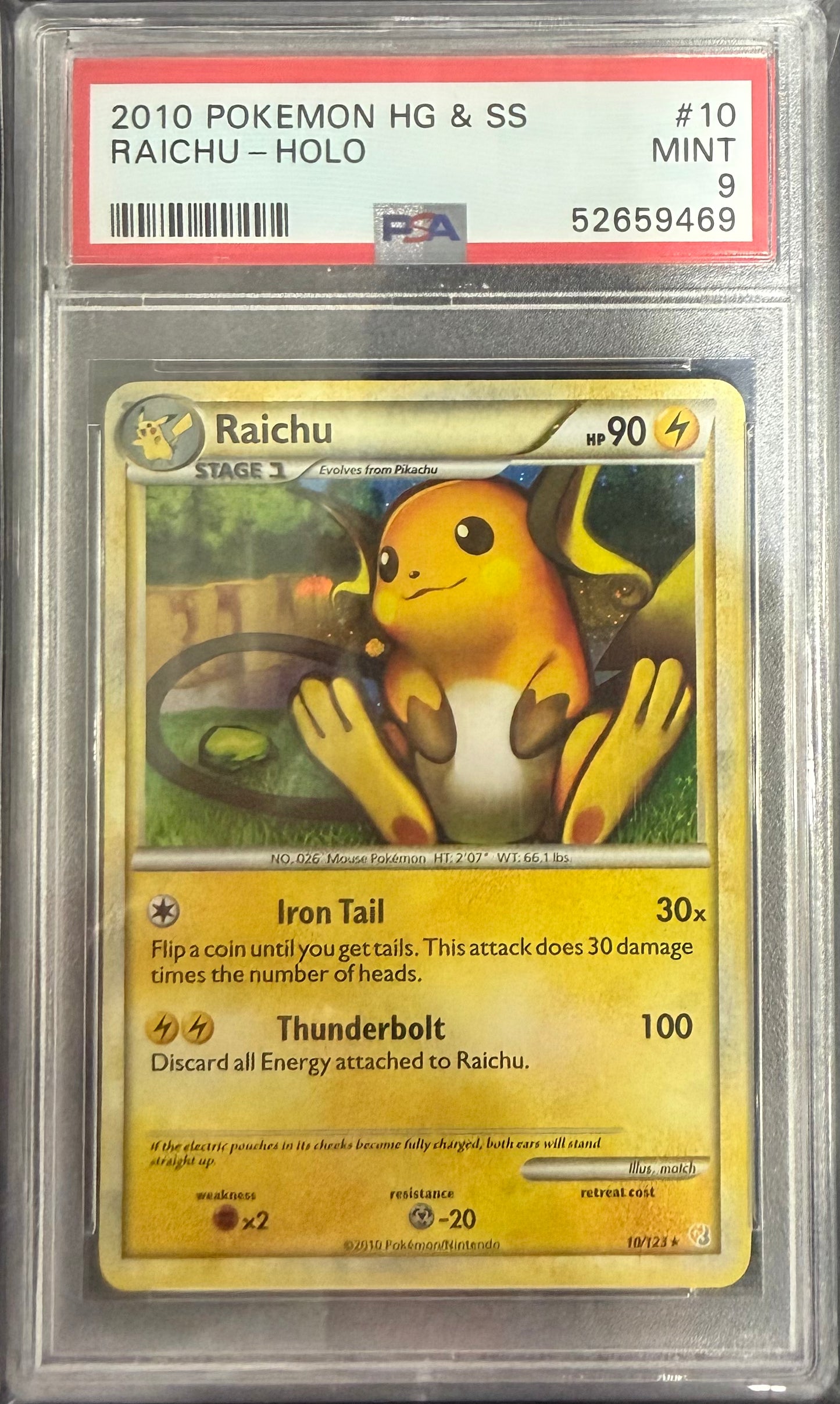 RAICHU-HOLO 2010 POKEMON HEARTGOLD & SOULSILVER PSA MINT 9