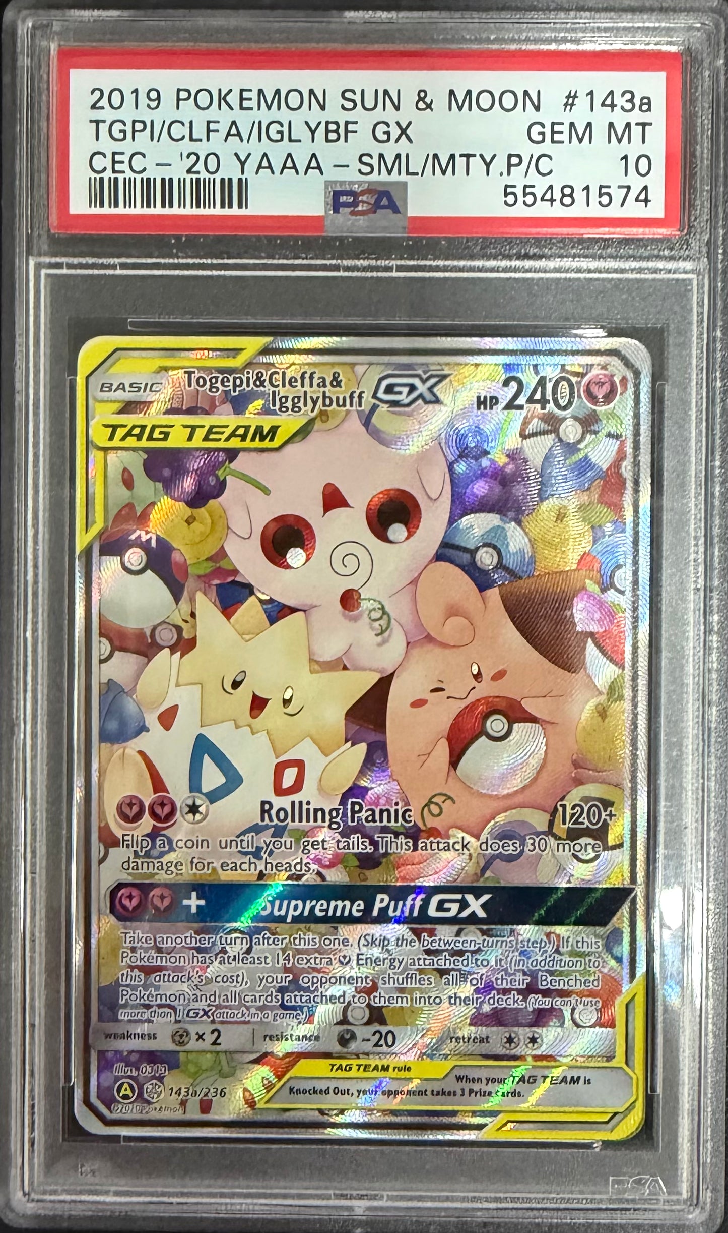 TGPI/CLFA/IGLYBF GX CEC-'20 YAAA-SML/MTY.P/C 2019 POKEMON SUN & MOON COSMIC ECLIPSE PSA GEM MT 10
