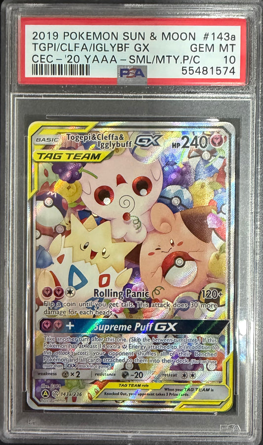 TGPI/CLFA/IGLYBF GX CEC-'20 YAAA-SML/MTY.P/C 2019 POKEMON SUN & MOON COSMIC ECLIPSE PSA GEM MT 10