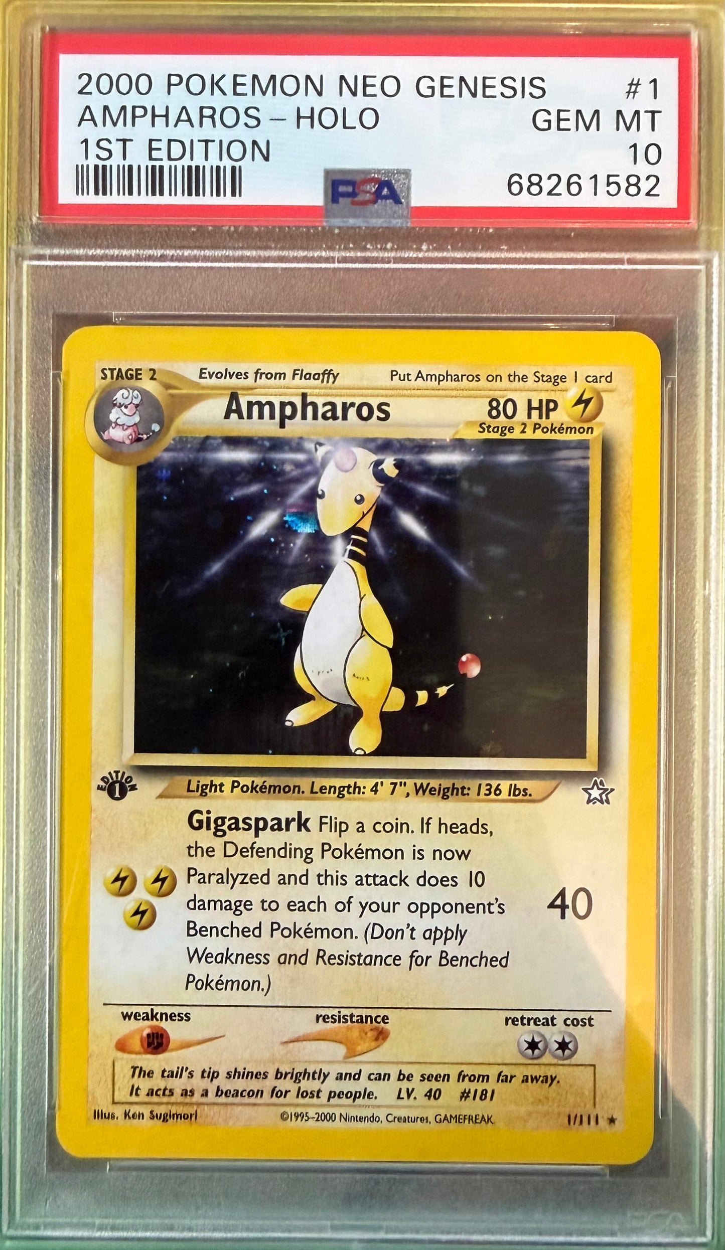 AMPHAROS-HOLO 1ST EDITION 2000 POKEMON NEO GENESIS 1ST EDITION PSA GEM MT 10