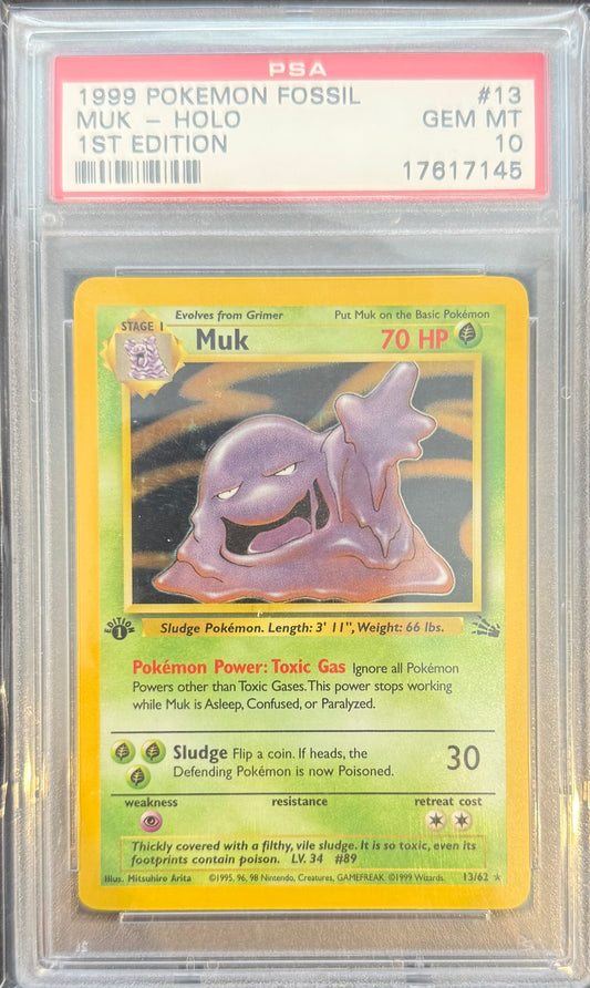 MUK-HOLO 1ST EDITION 1999 POKEMON FOSSIL PSA GEM MT 10