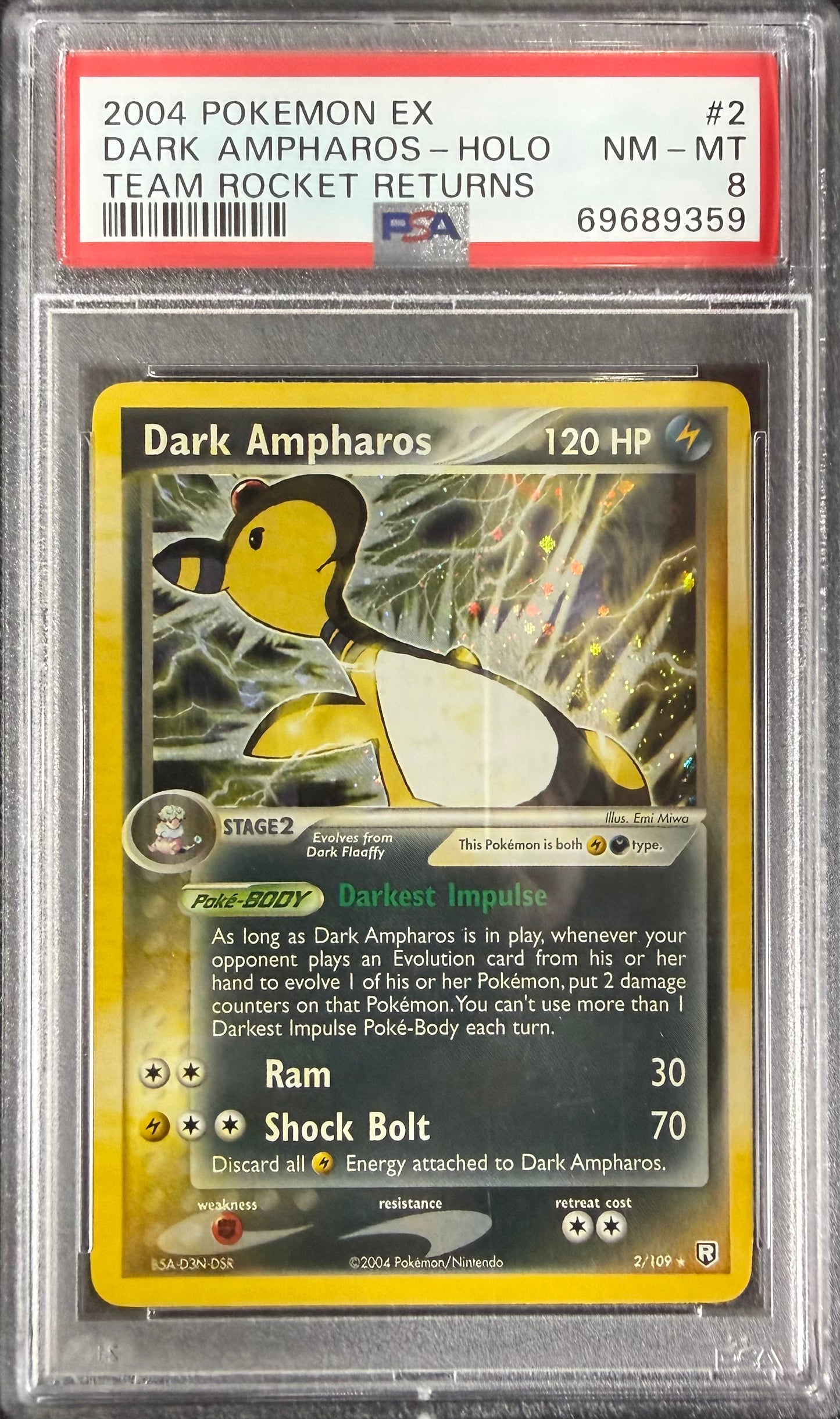 DARK AMPHAROS-HOLO TEAM ROCKET RETURNS 2004 POKEMON EX TEAM ROCKET RETURNS PSA NM-MT 8