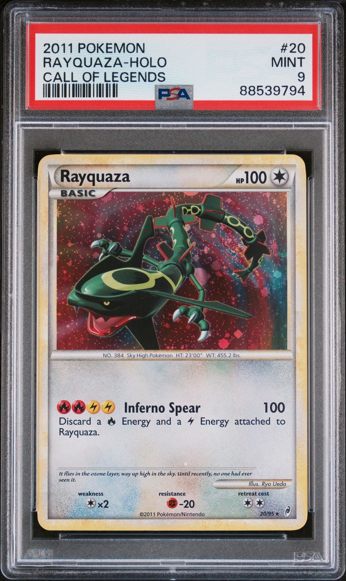 RAYQUAZA-HOLO CALL OF LEGENDS 2011 POKEMON CALL OF LEGENDS PSA MINT 9