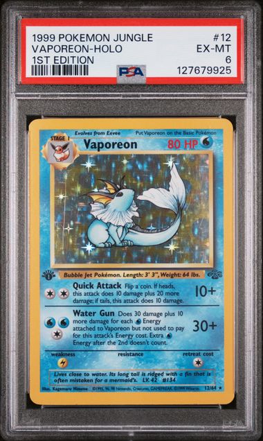 1999 POKEMON JUNGLE #12 VAPOREON-HOLO 1ST EDITION PSA 6