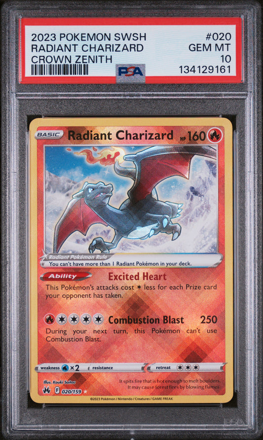 RADIANT CHARIZARD CROWN ZENITH 2023 POKEMON SWORD AND SHIELD CROWN ZENITH PSA GEM MT 10