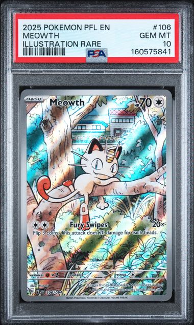 2025 POKEMON PFL EN-PHANTASMAL FLAMES #106 MEOWTH ILLUSTRATION RARE PSA 10