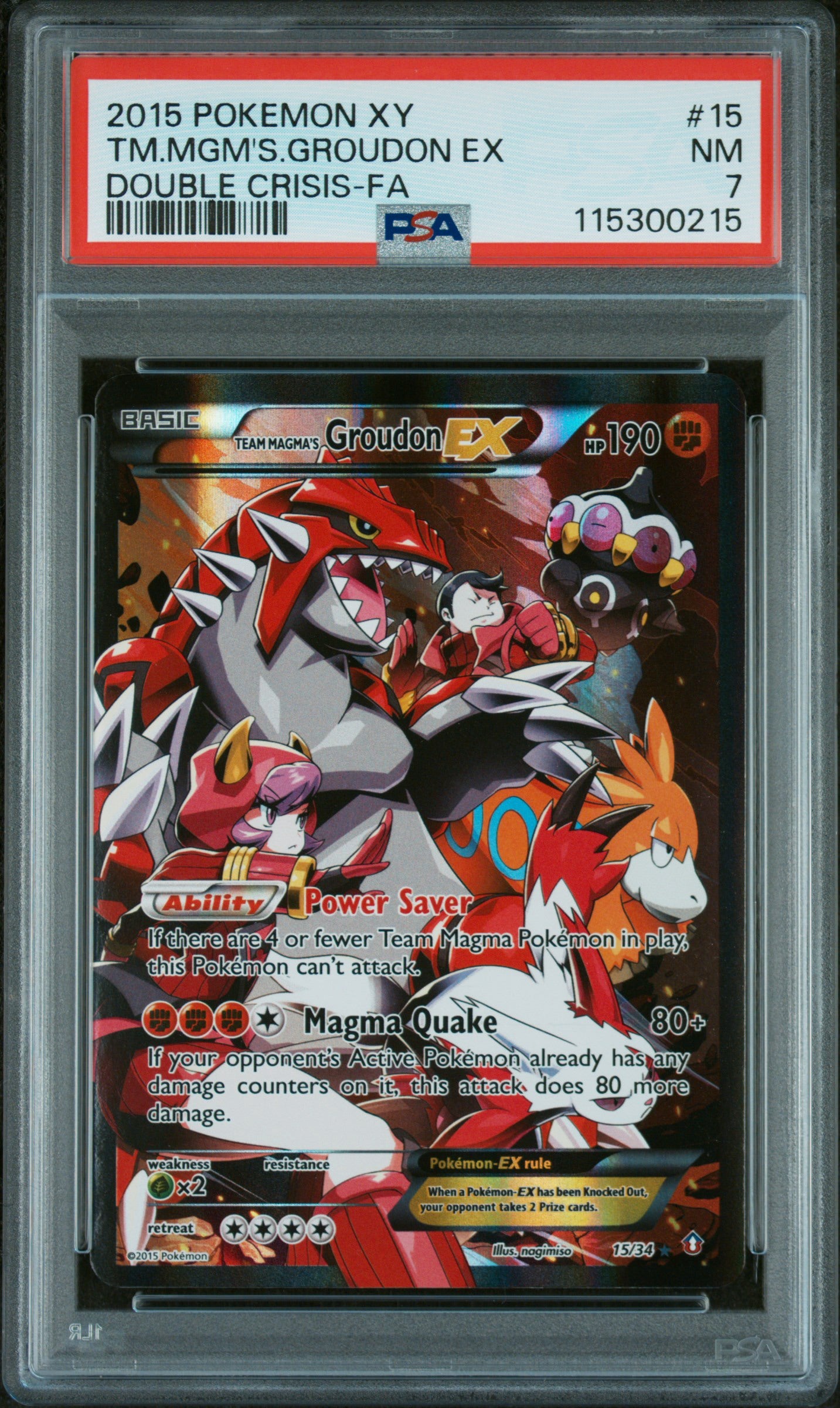 TM.MGM'S.GROUDON EX DOUBLE CRISIS-FA 2015 POKEMON XY DOUBLE CRISIS PSA NM 7
