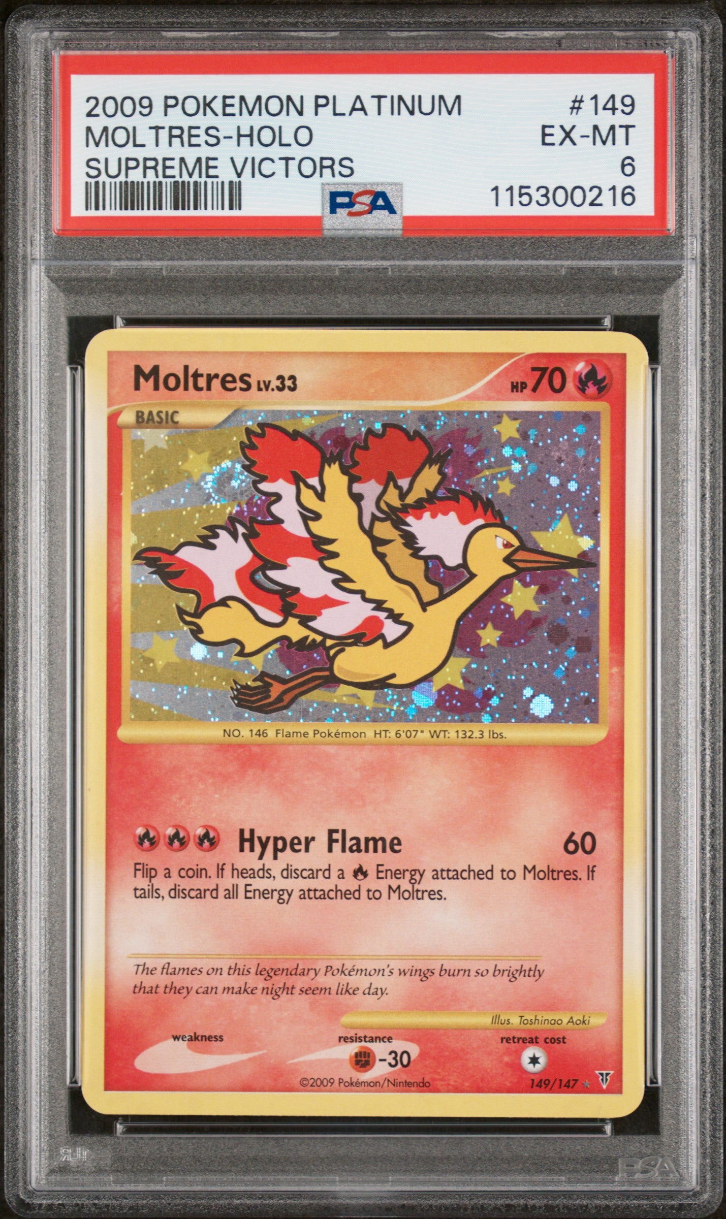 MOLTRES-HOLO SUPREME VICTORS 2009 POKEMON PLATINUM SUPREME VICTORS PSA EX-MT 6