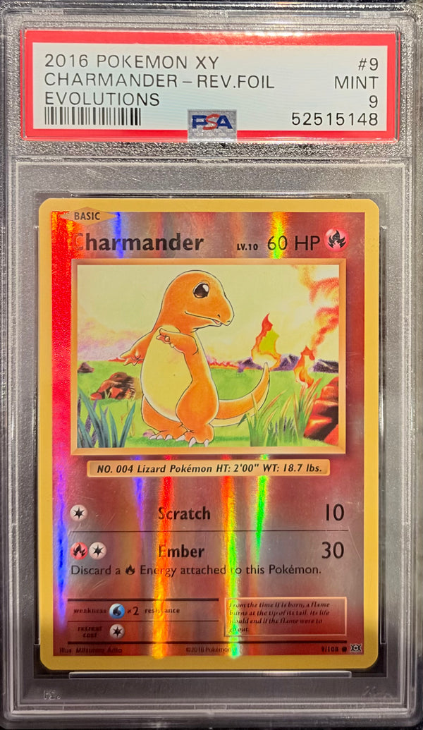 2016 POKEMON XY EVOLUTIONS #9 CHARMANDER-REV.FOIL EVOLUTIONS PSA 9