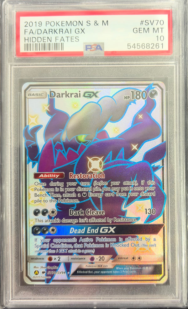 2019 POKEMON SUN & MOON HIDDEN FATES #SV70 FA/DARKRAI GX HIDDEN FATES PSA 10