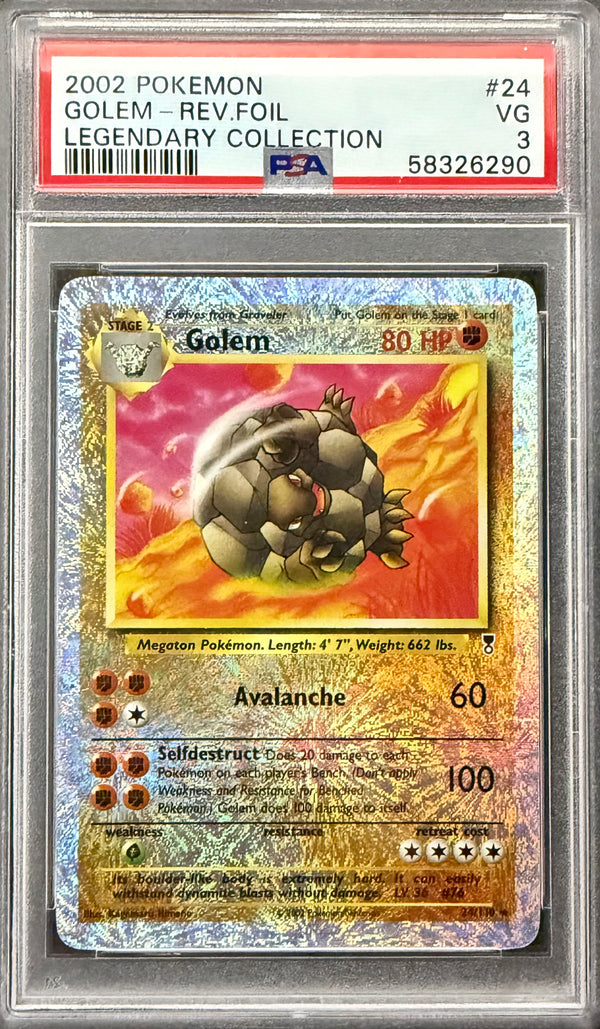 2002 POKEMON LEGENDARY COLLECTION #24 GOLEM-REV.FOIL LEGENDARY COLLECTION PSA 3
