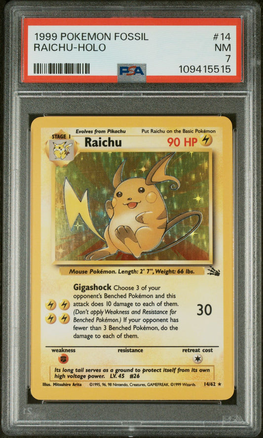 RAICHU-HOLO 1999 POKEMON FOSSIL PSA NM 7