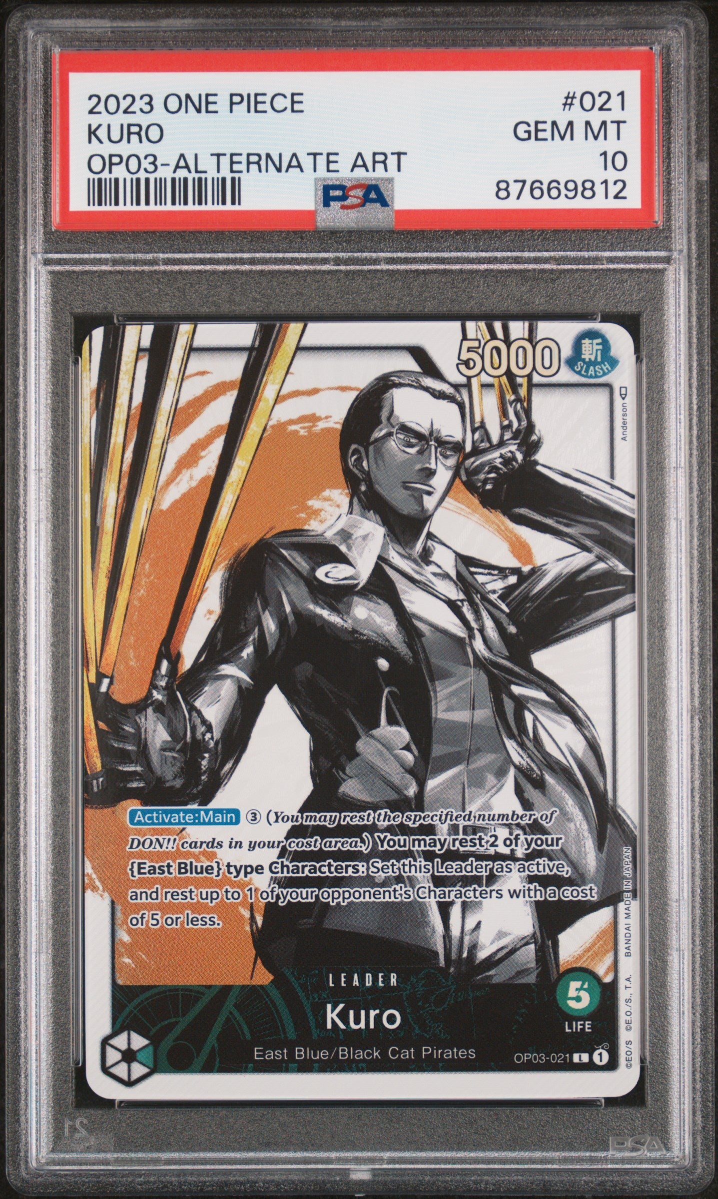 KURO ALTERNATE ART 2023 ONE PIECE OP03-PILLARS OF STRENGTH PSA GEM MT 10