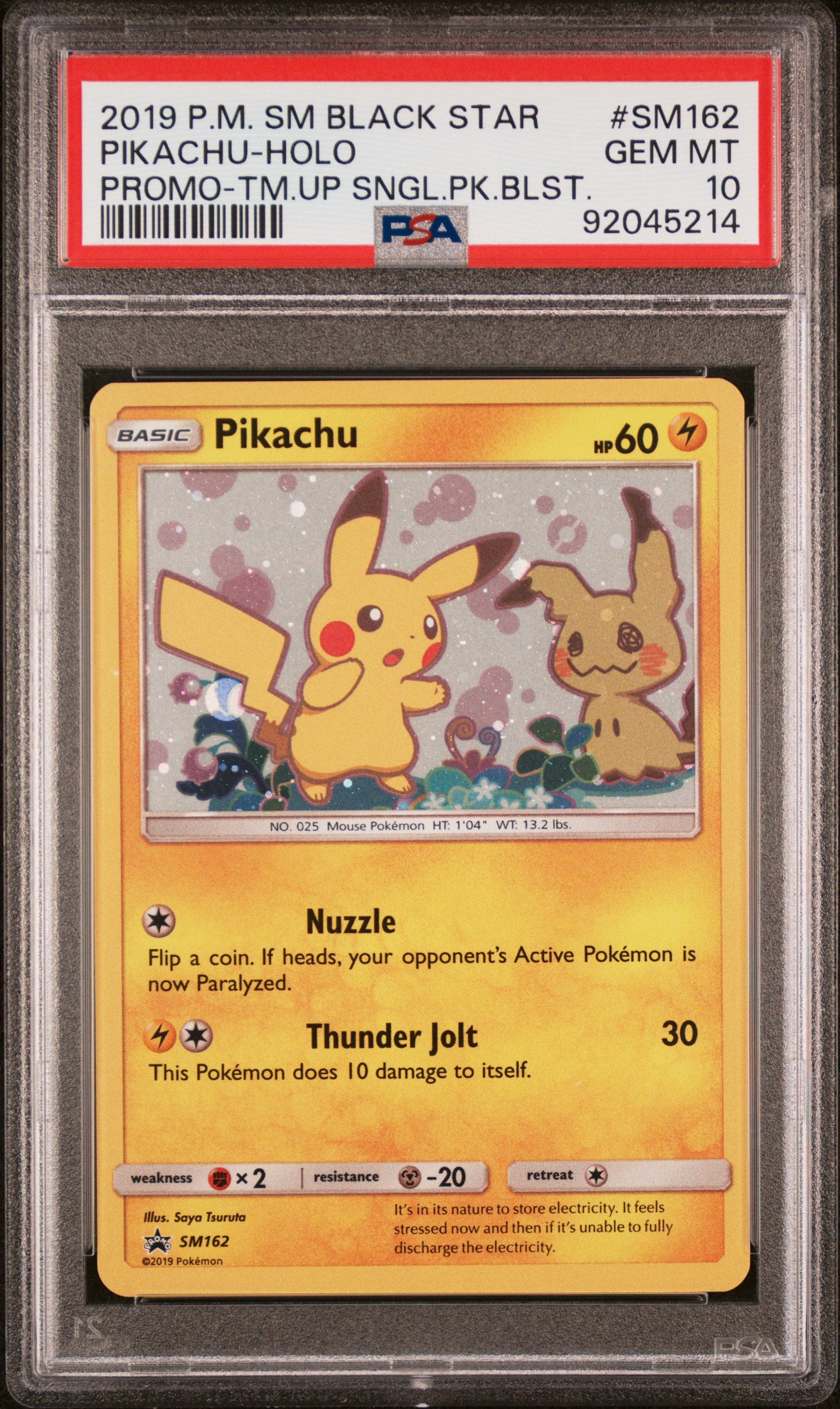 PIKACHU-HOLO PROMO-TM.UP SNGL.PK.BLST. 2019 POKEMON SM BLACK STAR PROMO PSA GEM MT 10