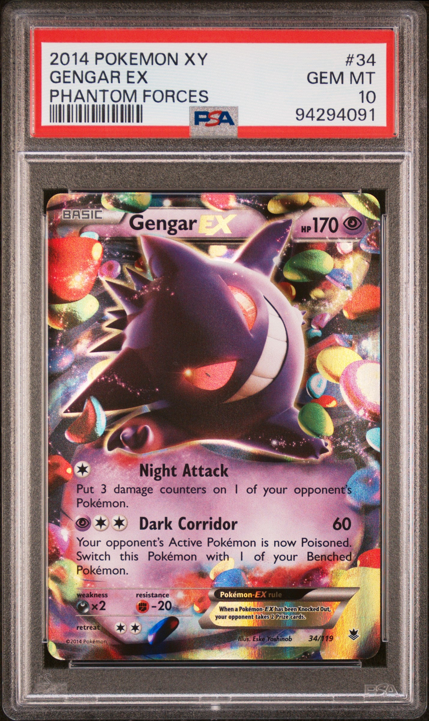 GENGAR EX PHANTOM FORCES 2014 POKEMON XY PHANTOM FORCES PSA GEM MT 10