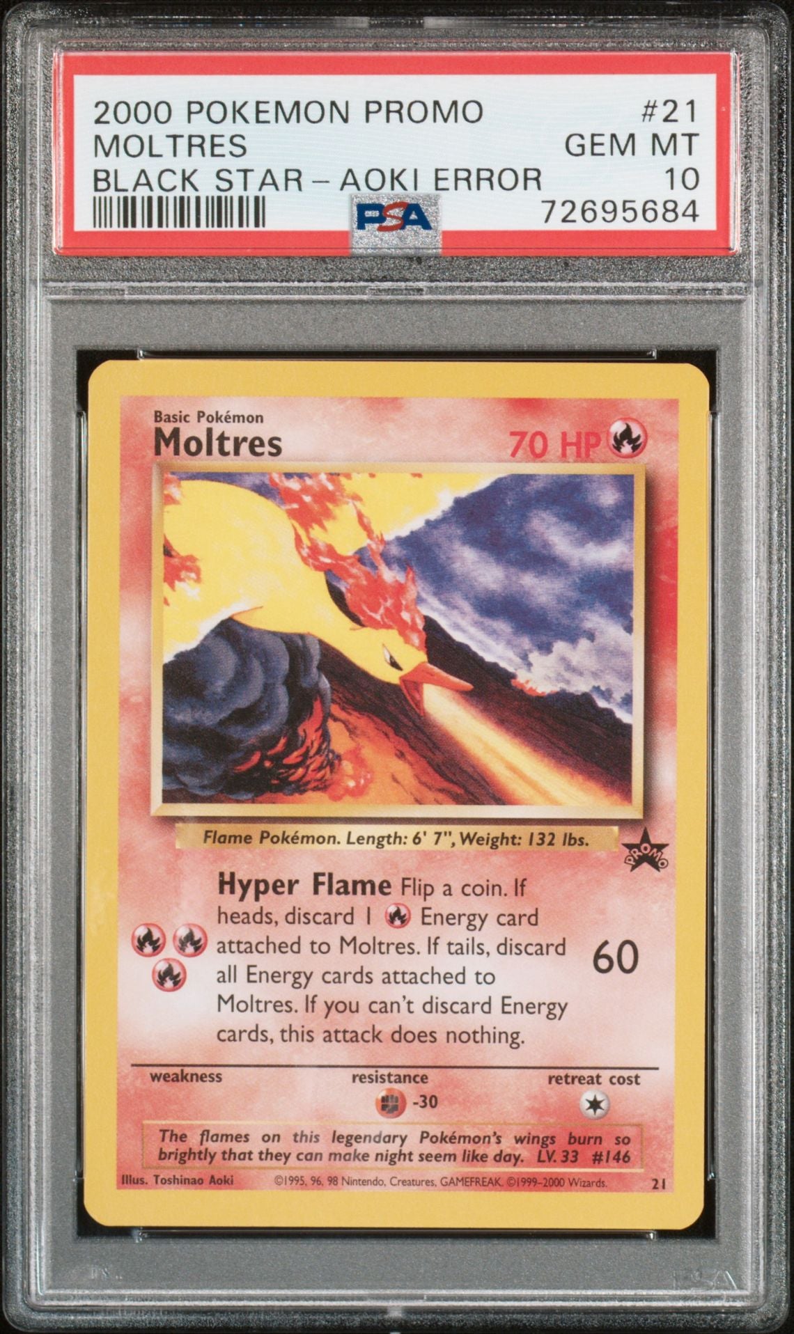 MOLTRES BLACK STAR-AOKI ERROR 2000 POKEMON PROMO BLACK STAR PSA GEM MT 10