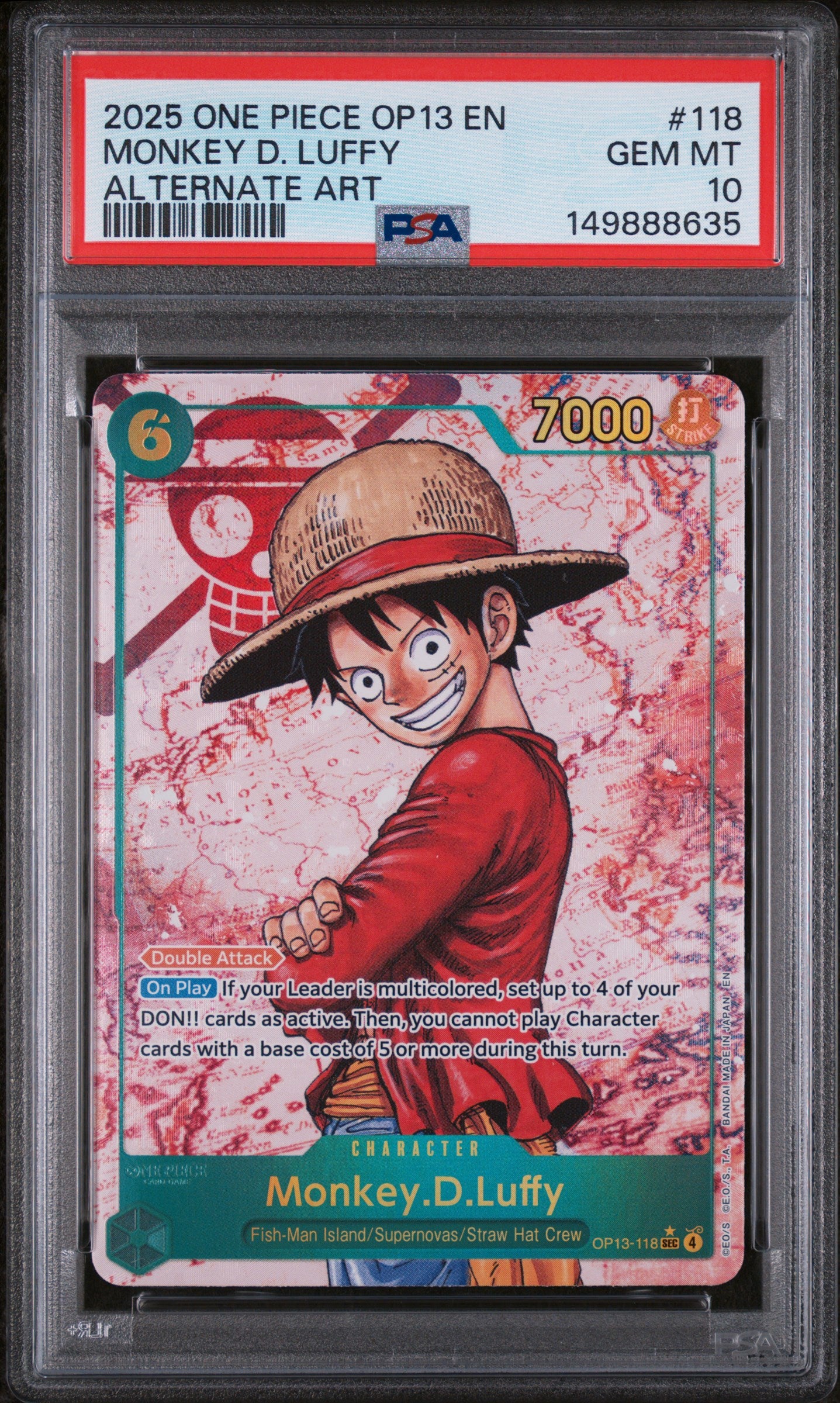 MONKEY D. LUFFY ALTERNATE ART 2025 ONE PIECE OP13-CARRYING ON HIS WILL PSA GEM MT 10