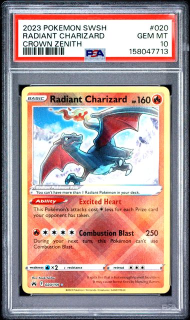 2023 Pokémon Sword and Shield Crown Zenith #020 Radiant Charizard - Holo PSA 10