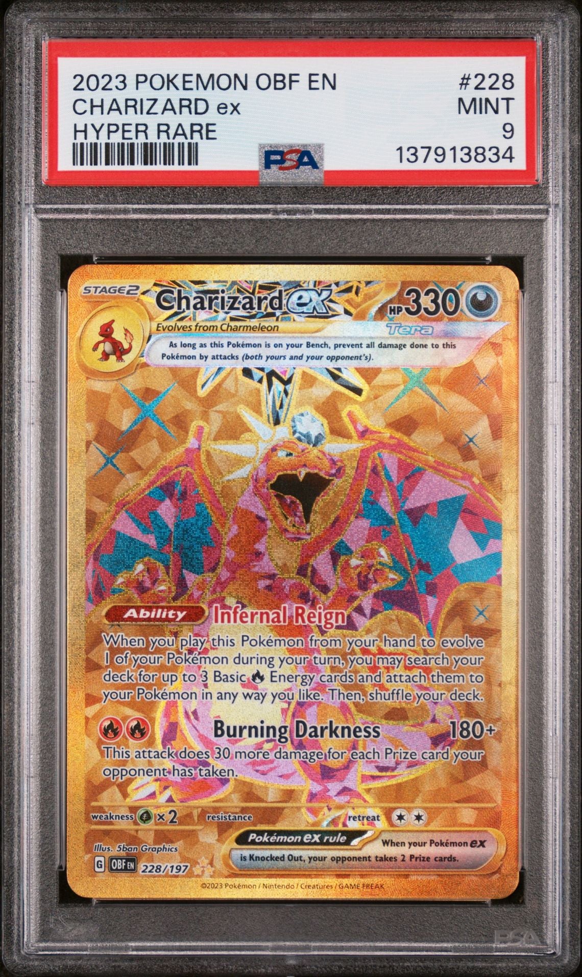 CHARIZARD ex HYPER RARE 2023 POKEMON OBF EN-OBSIDIAN FLAMES PSA MINT 9