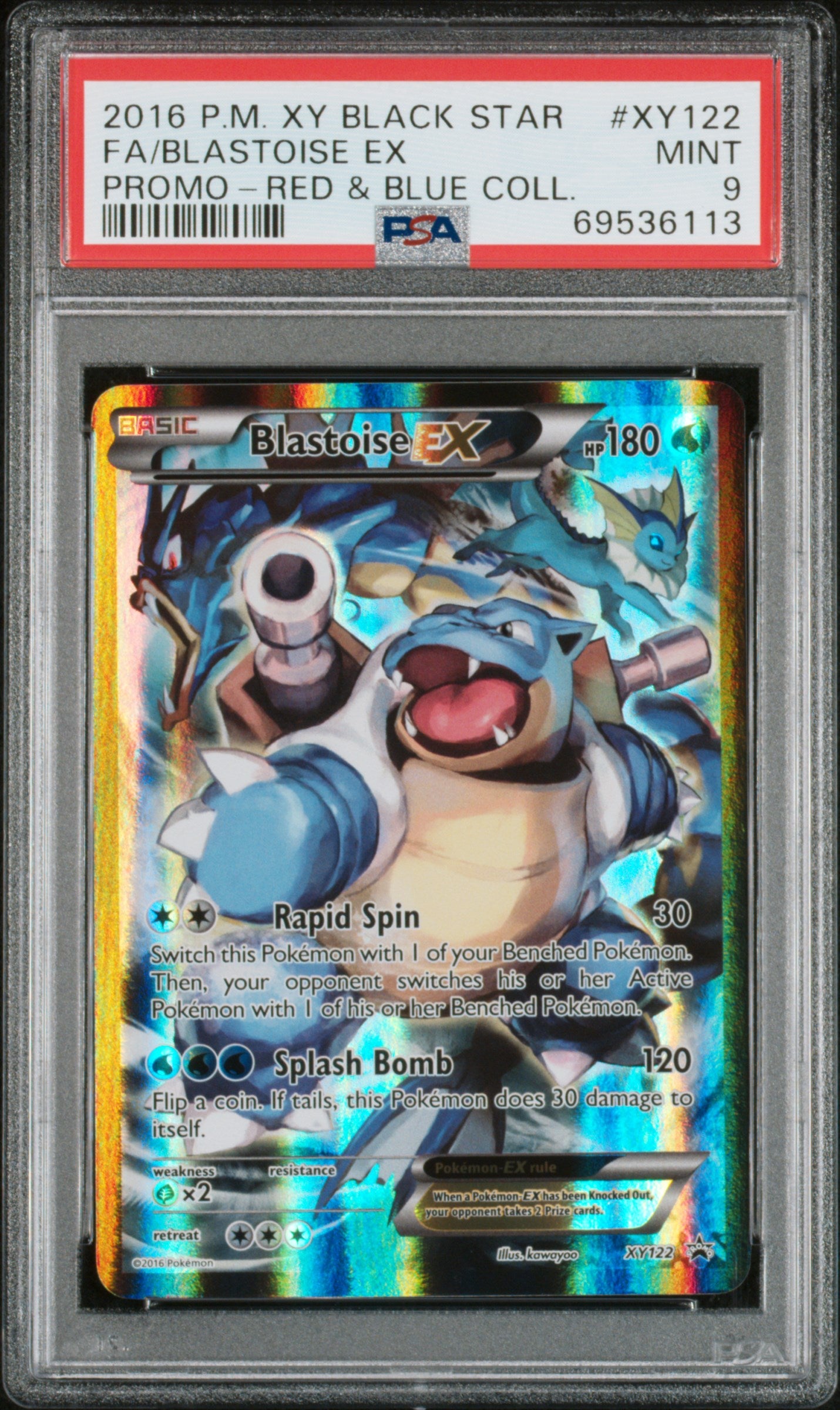 FA/BLASTOISE EX PROMO-RED & BLUE COLL. 2016 POKEMON XY BLACK STAR PROMO PSA MINT 9