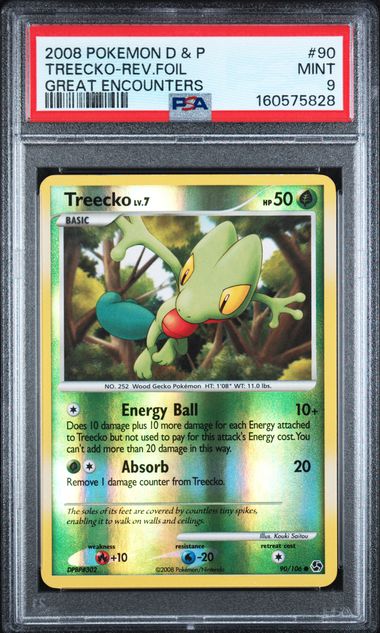2008 POKEMON DIAMOND & PEARL GREAT ENCOUNTERS #90 TREECKO-REV.FOIL GREAT ENCOUNTERS PSA 9